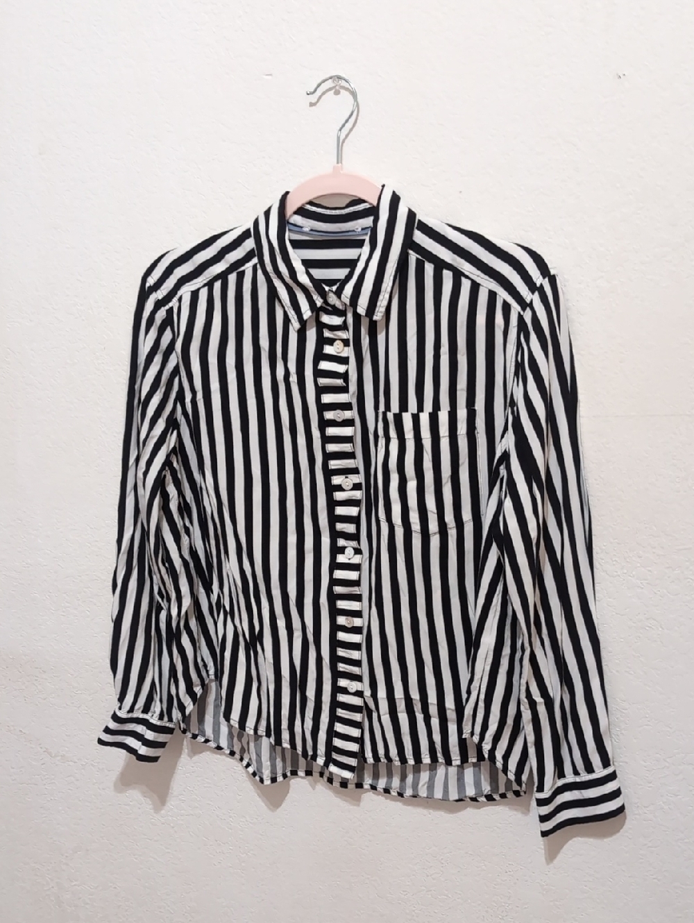 Black & White Vertical Stripe Button-Up Shirt